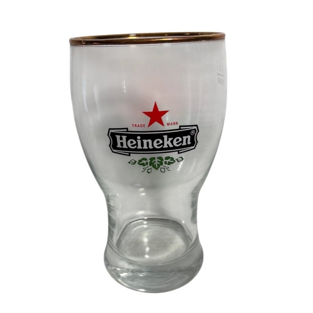 Heineken Beer Glass With Gold Rim 12 Oz Clear Glass Pub Style Barware Collectibl